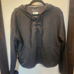 Under Armour Cropped Hoodie loose fit Dark Grey with front ties- size large